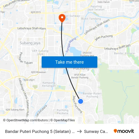 Bandar Puteri Puchong 5 (Selatan) (Sj469) to Sunway Campus map
