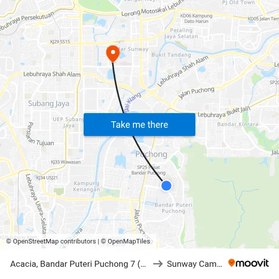 Acacia, Bandar Puteri Puchong 7 (Sj472) to Sunway Campus map