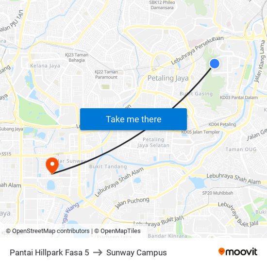 Pantai Hillpark Fasa 5 to Sunway Campus map