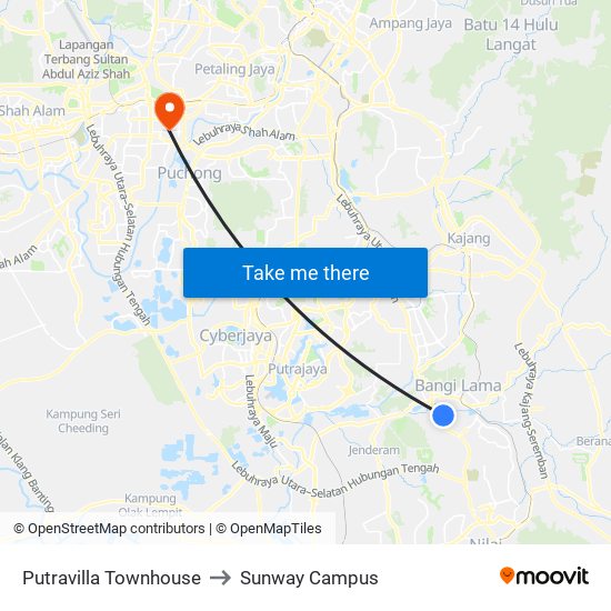 Putravilla Townhouse to Sunway Campus map