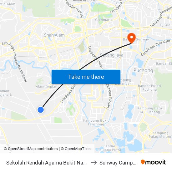 Sekolah Rendah Agama Bukit Naga to Sunway Campus map