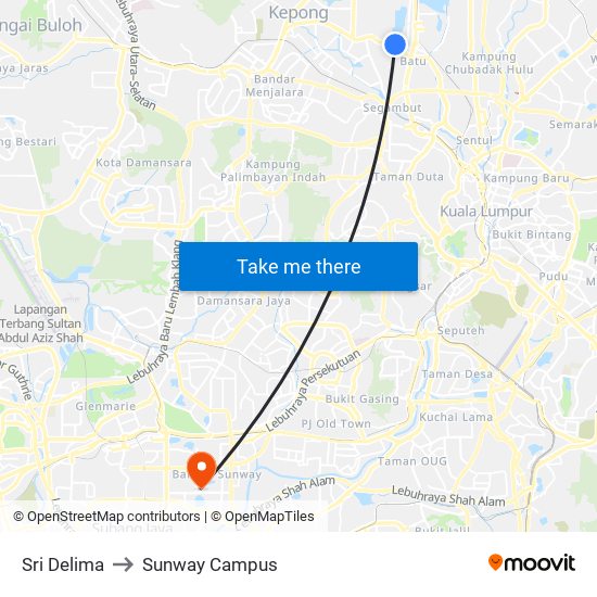 Sri Delima to Sunway Campus map