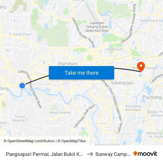 Pangsapuri Permai, Jalan Bukit Kuda to Sunway Campus map