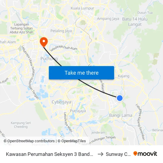 Kawasan Perumahan Seksyen 3 Bandar Baru Bangi (Utara) to Sunway Campus map