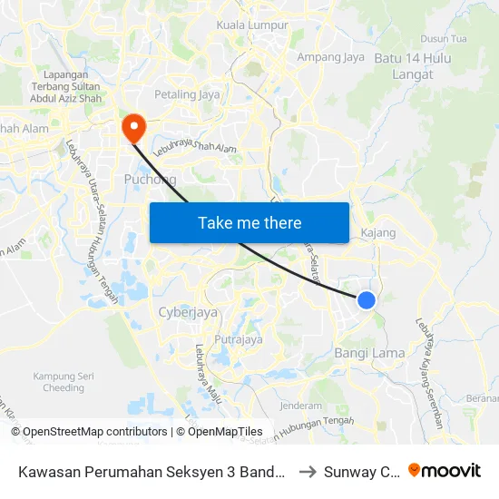 Kawasan Perumahan Seksyen 3 Bandar Baru Bangi (Utara) to Sunway Campus map