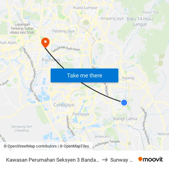 Kawasan Perumahan Seksyen 3 Bandar Baru Bangi (Selatan) to Sunway Campus map
