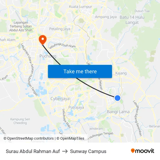 Surau Abdul Rahman Auf to Sunway Campus map