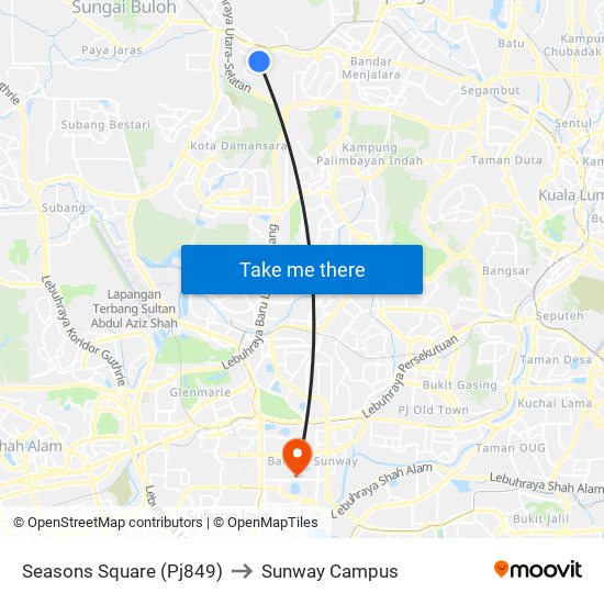 Seasons Square (Pj849) to Sunway Campus map