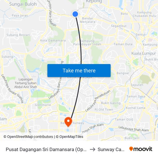 Pusat Dagangan Sri Damansara (Opp) (Pj868) to Sunway Campus map