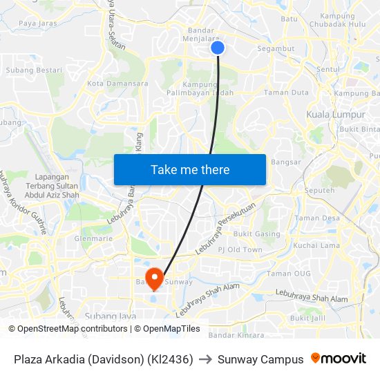 Plaza Arkadia (Davidson) (Kl2436) to Sunway Campus map