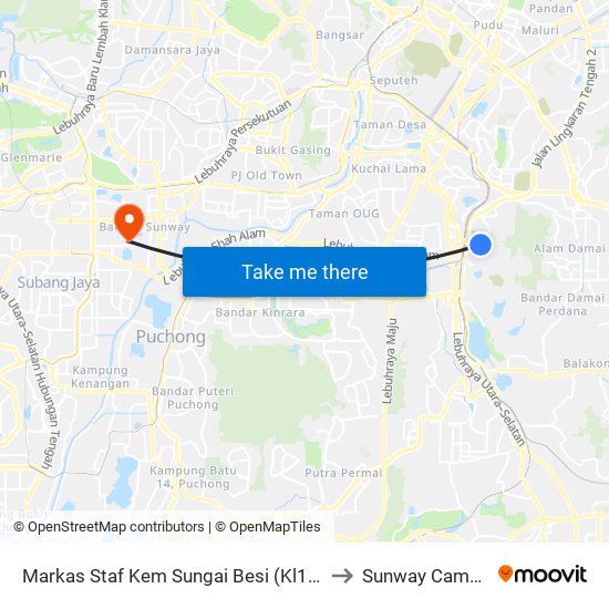 Markas Staf Kem Sungai Besi (Kl1671) to Sunway Campus map