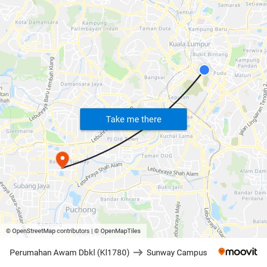 Perumahan Awam Dbkl (Kl1780) to Sunway Campus map