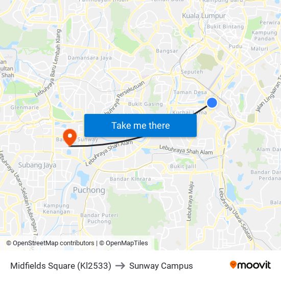Midfields Square (Kl2533) to Sunway Campus map