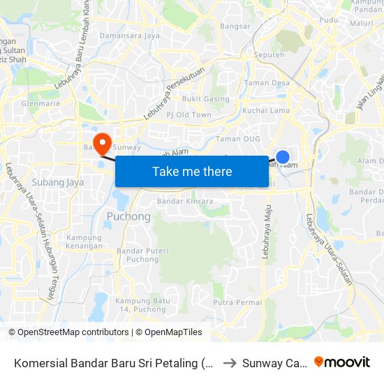 Komersial Bandar Baru Sri Petaling (Opp) (Kl1324) to Sunway Campus map