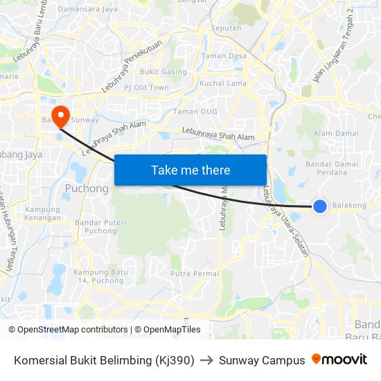 Komersial Bukit Belimbing (Kj390) to Sunway Campus map