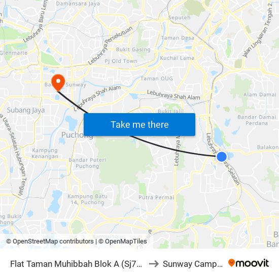 Flat Taman Muhibbah Blok A (Sj792) to Sunway Campus map