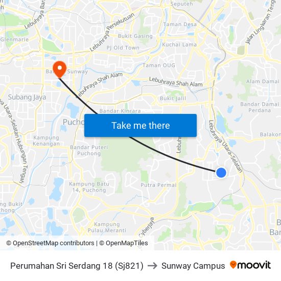 Perumahan Sri Serdang 18 (Sj821) to Sunway Campus map