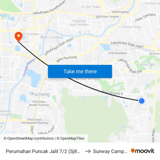 Perumahan Puncak Jalil 7/2 (Sj849) to Sunway Campus map