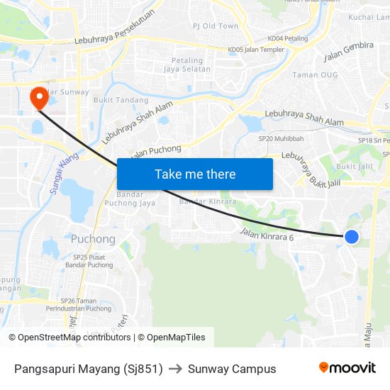 Pangsapuri Mayang (Sj851) to Sunway Campus map