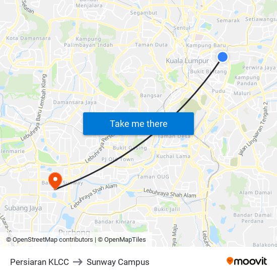 Persiaran KLCC to Sunway Campus map