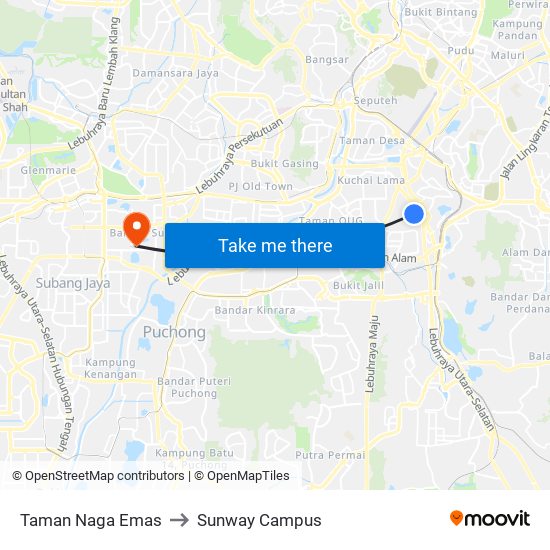 Taman Naga Emas to Sunway Campus map