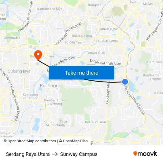 Serdang Raya Utara to Sunway Campus map
