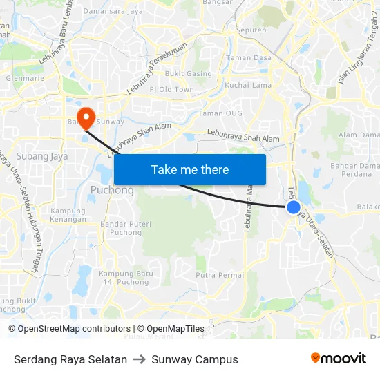 Serdang Raya Selatan to Sunway Campus map