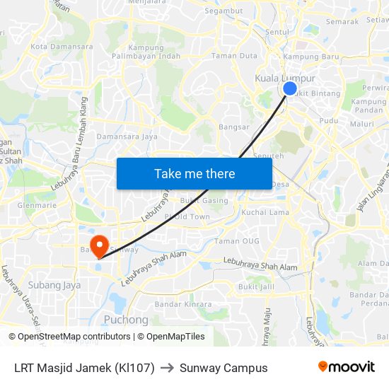 LRT Masjid Jamek (Kl107) to Sunway Campus map