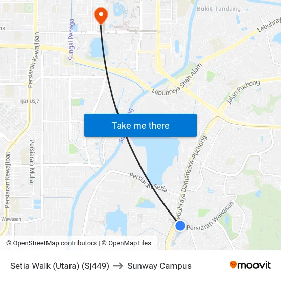 Setia Walk (Utara) (Sj449) to Sunway Campus map