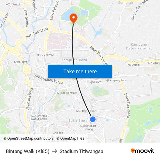 Bintang Walk (Kl85) to Stadium Titiwangsa map