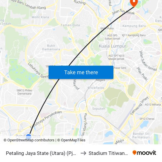 Petaling Jaya State (Utara) (Pj433) to Stadium Titiwangsa map