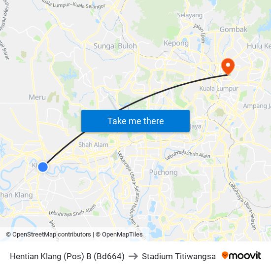 Hentian Klang (Pos) B (Bd664) to Stadium Titiwangsa map