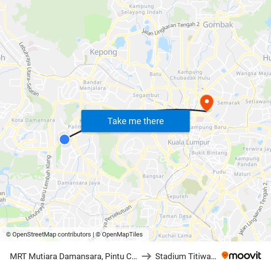 MRT Mutiara Damansara, Pintu C (Pj814) to Stadium Titiwangsa map