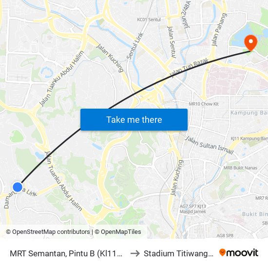 MRT Semantan, Pintu B (Kl1174) to Stadium Titiwangsa map