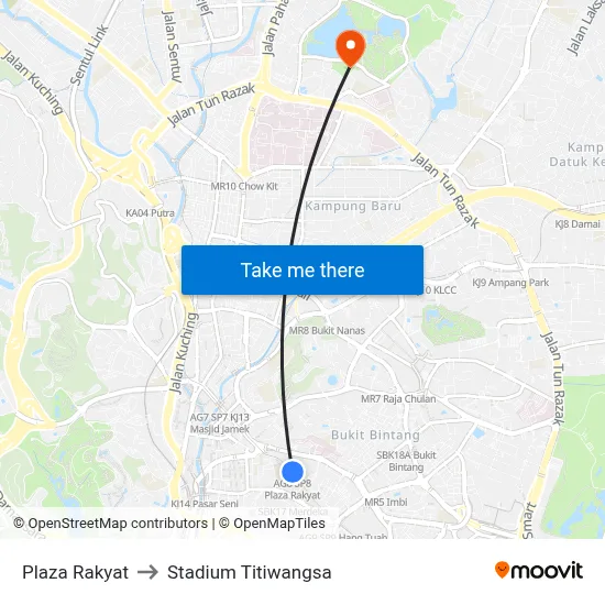 Plaza Rakyat to Stadium Titiwangsa map