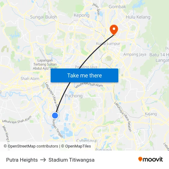 Putra Heights to Stadium Titiwangsa map
