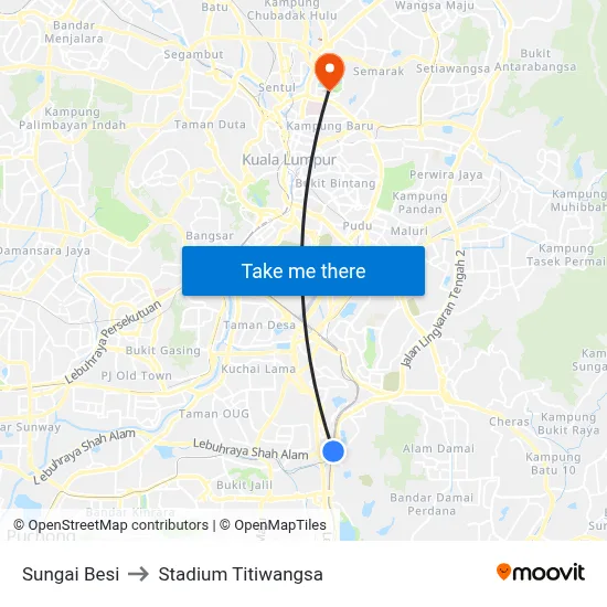 Sungai Besi to Stadium Titiwangsa map