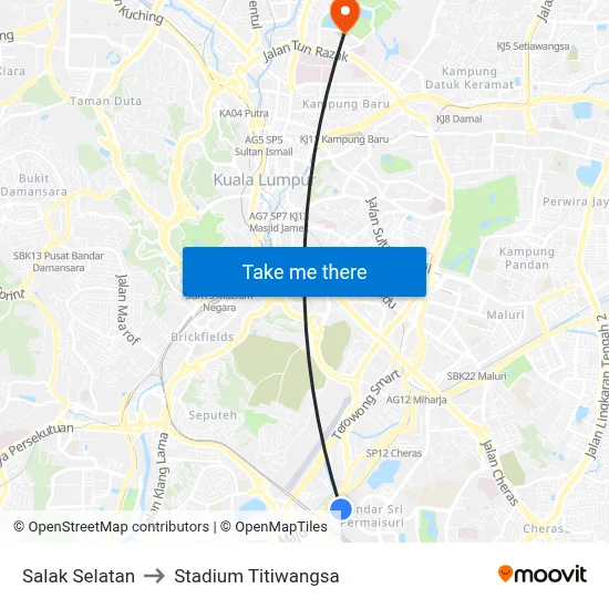 Salak Selatan to Stadium Titiwangsa map