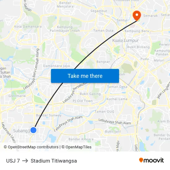 USJ 7 to Stadium Titiwangsa map