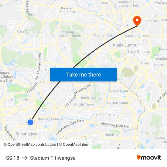 SS 18 to Stadium Titiwangsa map