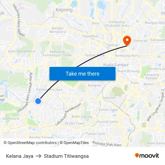 Kelana Jaya to Stadium Titiwangsa map