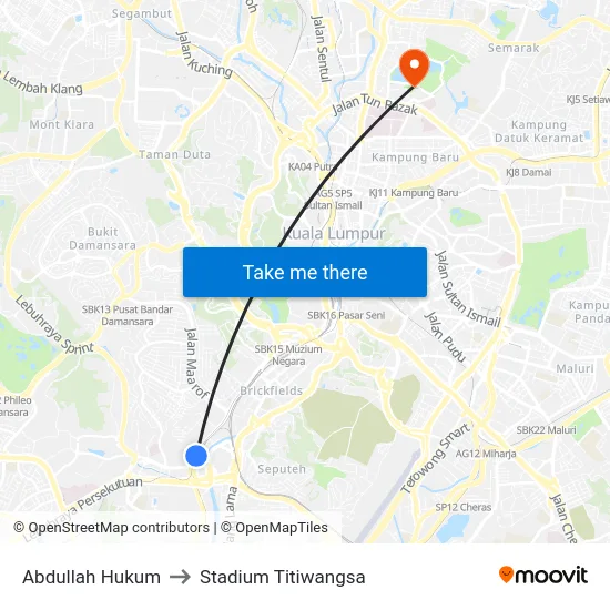 Abdullah Hukum to Stadium Titiwangsa map