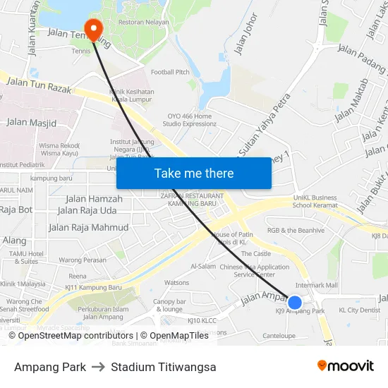 Ampang Park to Stadium Titiwangsa map