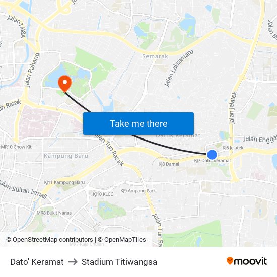 Dato' Keramat to Stadium Titiwangsa map