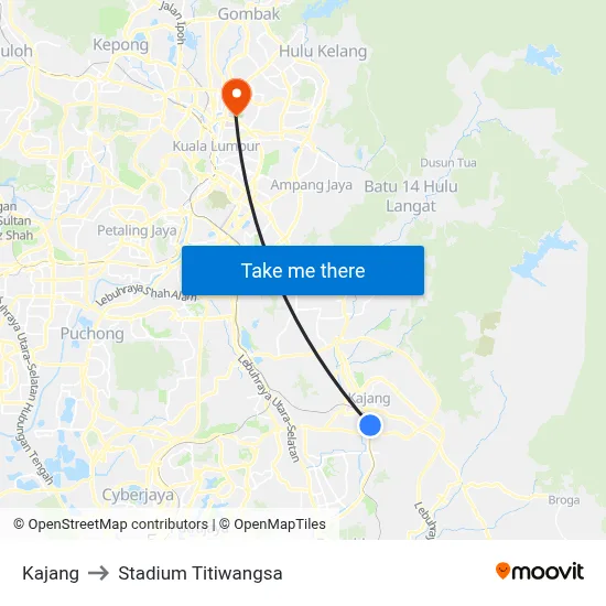Kajang to Stadium Titiwangsa map