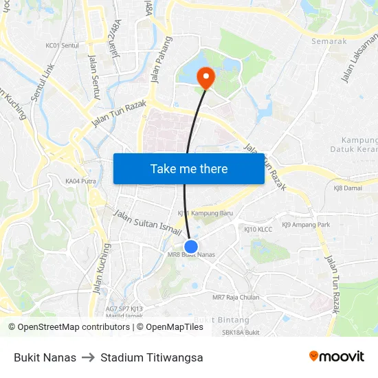 Bukit Nanas to Stadium Titiwangsa map