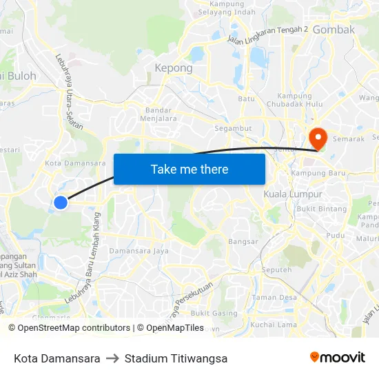 Kota Damansara to Stadium Titiwangsa map