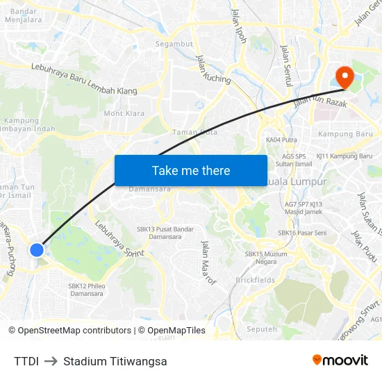 TTDI to Stadium Titiwangsa map