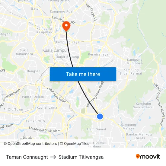 Taman Connaught to Stadium Titiwangsa map
