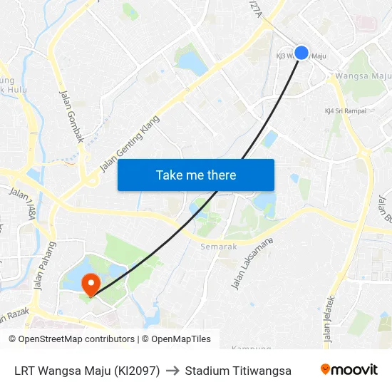 LRT Wangsa Maju (Kl2097) to Stadium Titiwangsa map